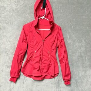 Lululemon Athletica Red Hooded Full Zip Jacket Shirt Athletic Workout Size 4